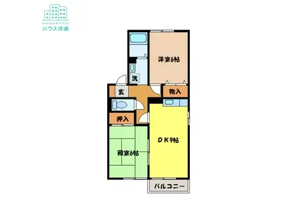セジュール釜地(2DK/2階)の間取り写真