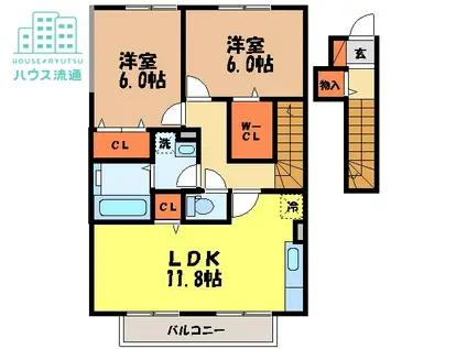 ヴェルジェ平間(2LDK/2階)の間取り写真