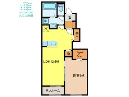 ロードサイド高来(1LDK/1階)の間取り写真