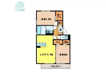 ソシアビューテラスA棟(2LDK/1階)の間取り写真