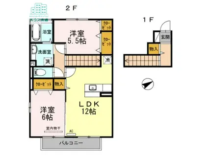 リヴィエール・ウィット(2LDK/2階)の間取り写真
