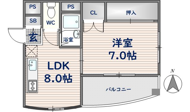 ファースト瓢箪山(1LDK/3階)の間取り写真