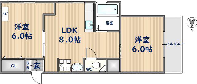 シャトー西村(2LDK/2階)の間取り写真