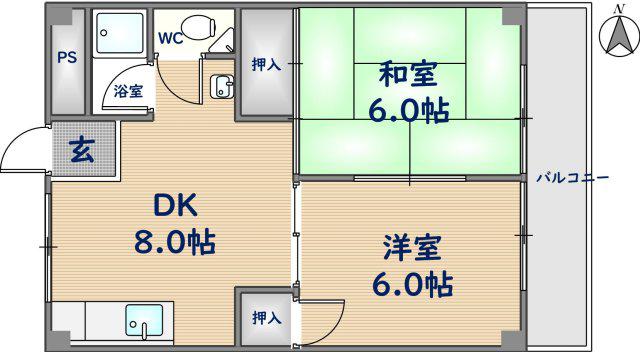 旭ガーデンハイツ(2DK/2階)の間取り写真