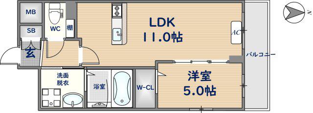 VITA荒本(1LDK/6階)の間取り写真