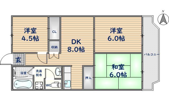第2東大阪村橋マンション(3DK/1階)の間取り写真