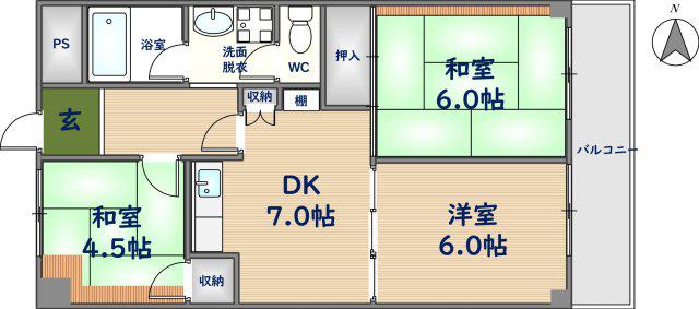 西岩崎コーポ(3DK/1階)の間取り写真
