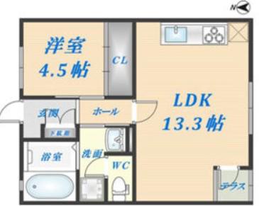 シロエアパート(1LDK/2階)の間取り写真