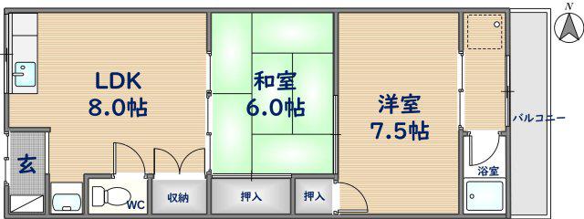 /大繁ハイツ(2LDK/2階)の間取り写真