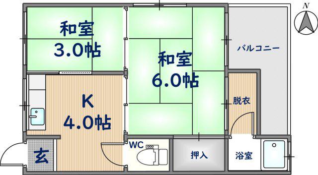 グロースハイツ瓢箪山Ⅳ(2K/1階)の間取り写真