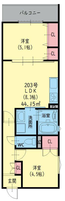 クリエオーレ角田(1LDK/2階)の間取り写真