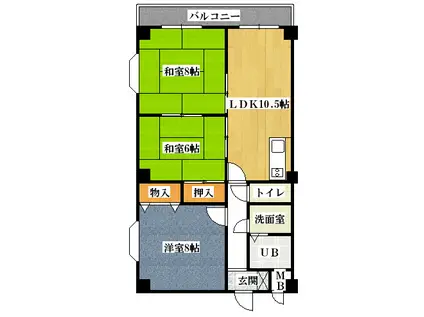 グランデージ上野芝(3LDK/3階)の間取り写真