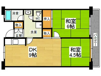 佐野湊団地 1号棟(2DK/10階)の間取り写真