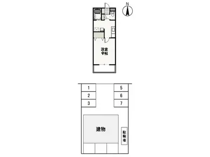 ハピネスKT(1K/1階)の間取り写真