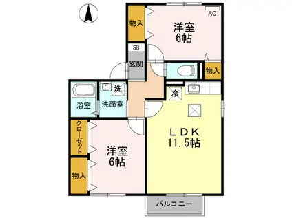 セレーノ平田(2LDK/1階)の間取り写真