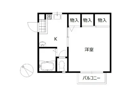 KT-フラット(1K/2階)の間取り写真