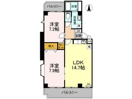 サンセリテITANO A棟(2LDK/2階)の間取り写真