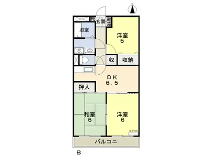 山陽本線 北長瀬駅 徒歩17分 3階建 築32年(3DK/3階)の間取り写真