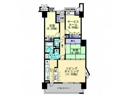 アルファステイツ清心(2SLDK/9階)の間取り写真