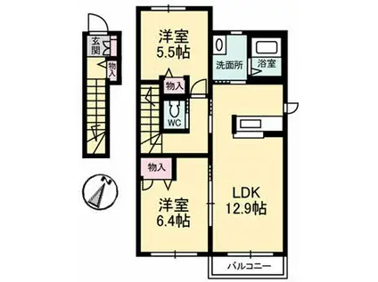 コーポカノン A(2LDK/2階)の間取り写真