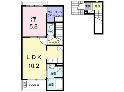 ダイヤモンド・ロジェ(1LDK/2階)の間取り写真