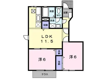 RAINBOW 輝(2LDK/1階)の間取り写真