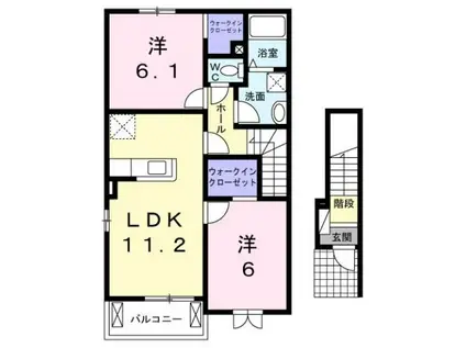 フラワーコート横関C(2LDK/2階)の間取り写真