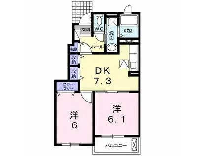 ソレアード・ノイ(2DK/1階)の間取り写真