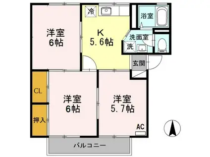 ノーブル清水C(3K/2階)の間取り写真