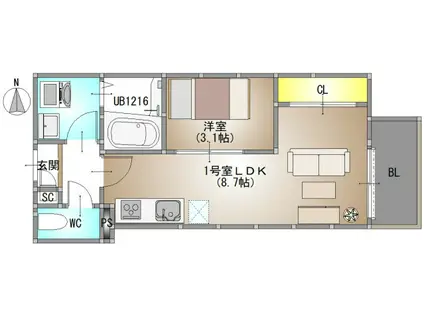 REGALEST GRACE 高柳(1LDK/2階)の間取り写真