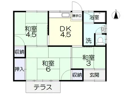 宇野線 備前西市駅 徒歩22分 1階建 築53年(3DK)の間取り写真