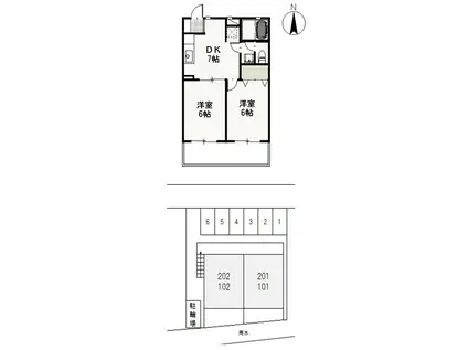エトワール平野(2DK/1階)の間取り写真