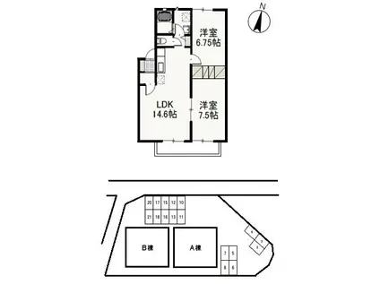 モントワールB(2LDK/2階)の間取り写真