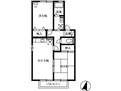 セレーノ・今保B棟(2DK/2階)の間取り写真