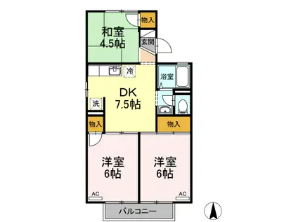 ドミール平野B棟(3DK/2階)の間取り写真