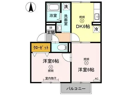 ウィルモア辰巳(2DK/2階)の間取り写真