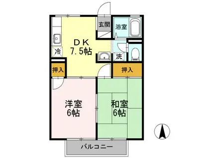 プレジール矢杉(2DK/1階)の間取り写真