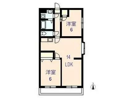 ブールヴァール陵南(2LDK/2階)の間取り写真