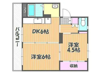 ヴィラナリー建部1号棟(2DK/5階)の間取り写真