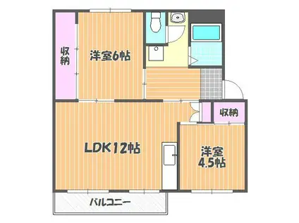 ヴィラナリー建部 2号棟(2LDK/5階)の間取り写真