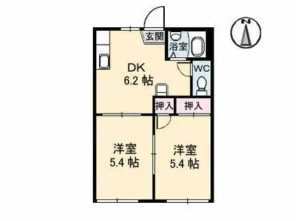 パークハイツA棟(2DK/1階)の間取り写真