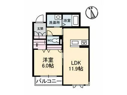 エストガーデン青江(1LDK/2階)の間取り写真