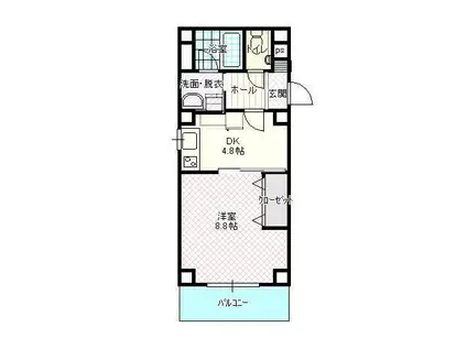 ハートフル医大南(1DK/4階)の間取り写真