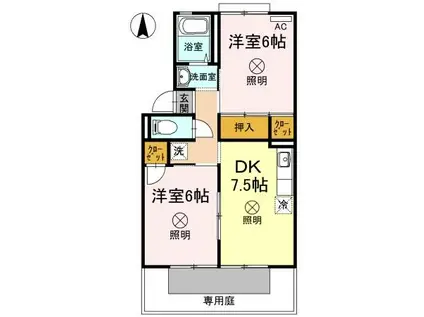 グレースハイツ C棟(2DK/1階)の間取り写真