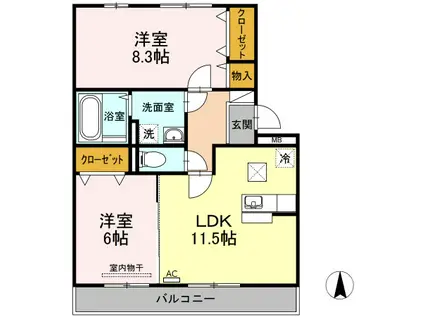 リバーパレスB棟(2LDK/1階)の間取り写真