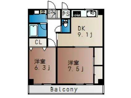 パレスマリソル(2DK/4階)の間取り写真