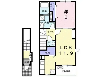 ピエスモンテ(1LDK/2階)の間取り写真