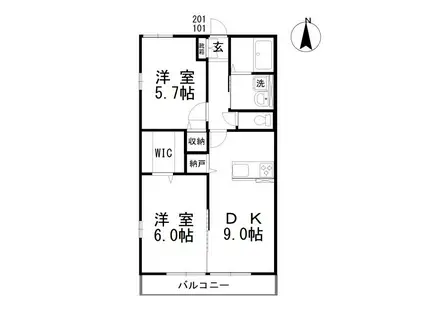 アネシス円山A(2DK/2階)の間取り写真