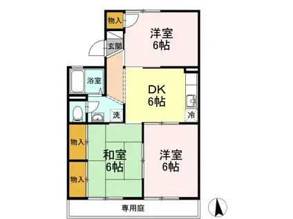 雨あがりの虹A棟(3DK/1階)の間取り写真