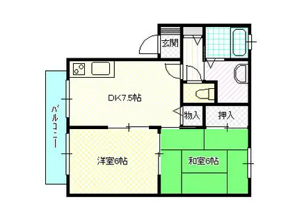 ビバーチェナラバラA(2DK/1階)の間取り写真